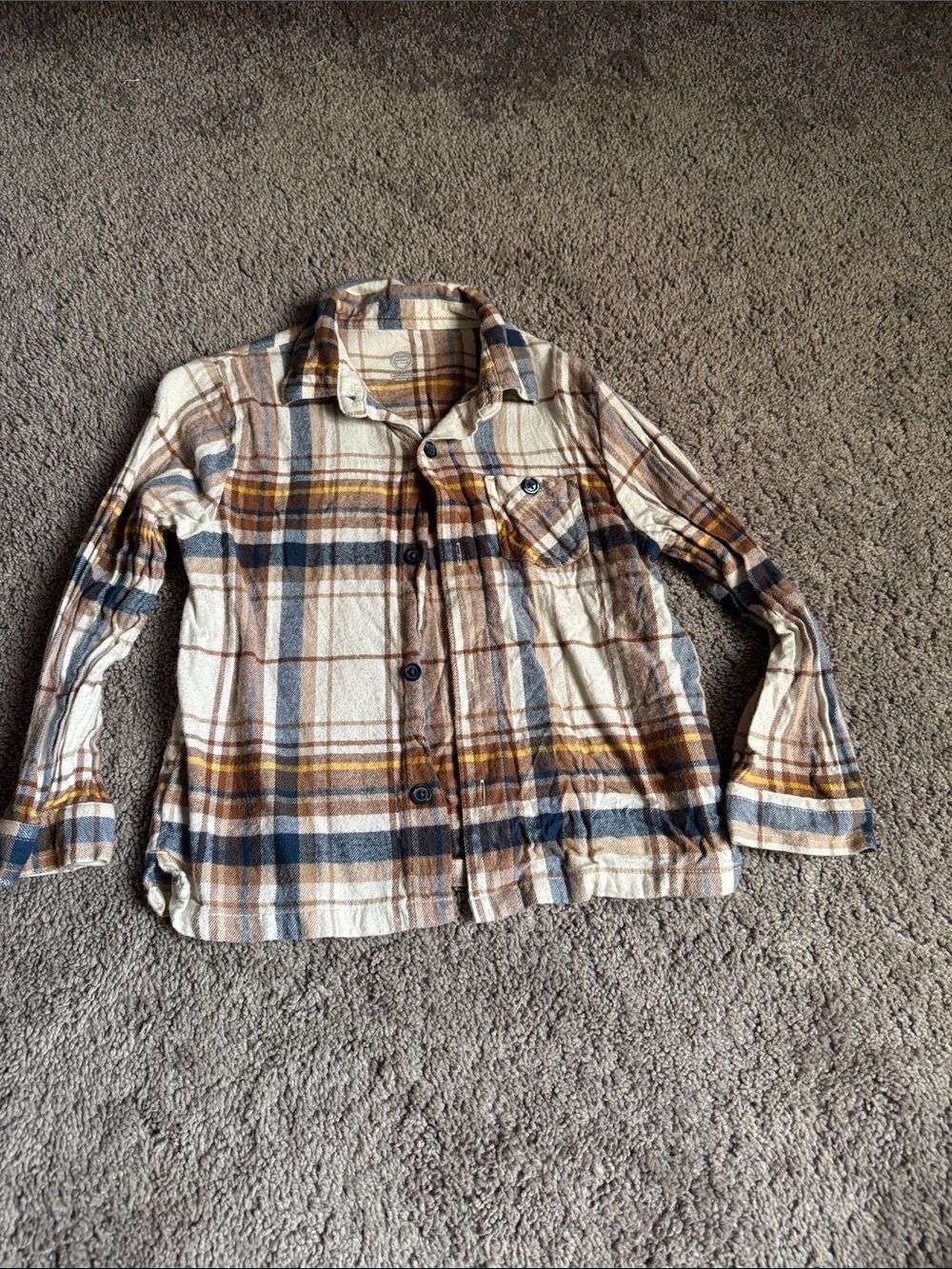 Wonder Nation Plaid Shirt in Cream, Brown & Blue with Yellow Accent